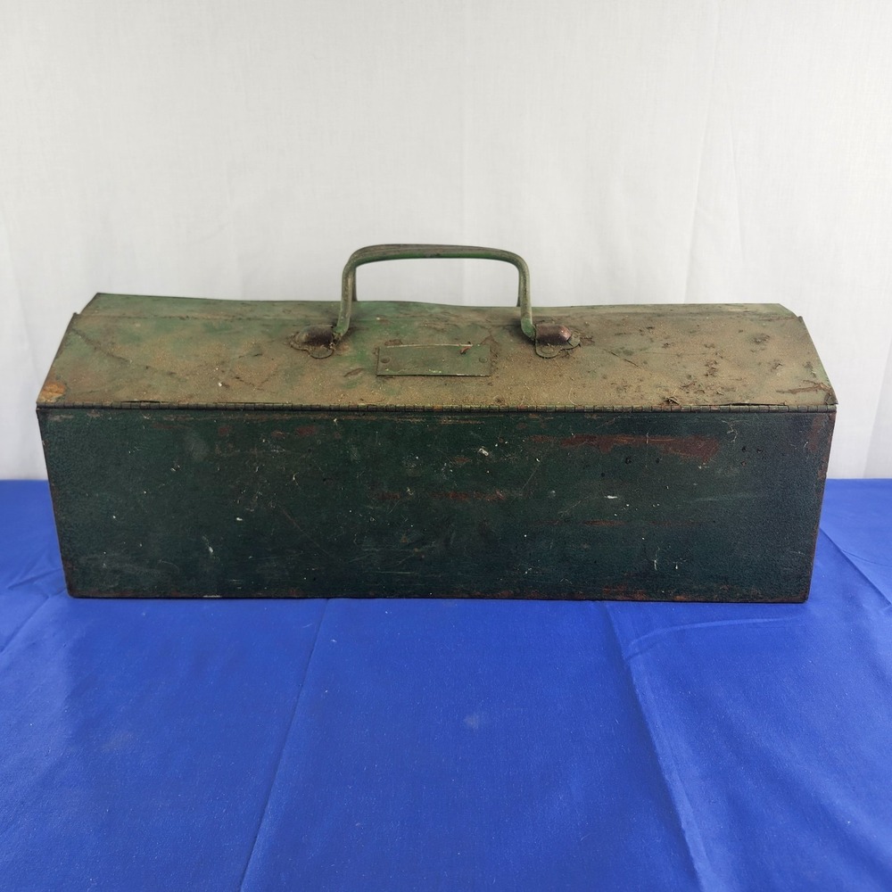 Vintage Union Steel Toolbox Tool Chest Green Lunch Box‎ Style Made In Usa